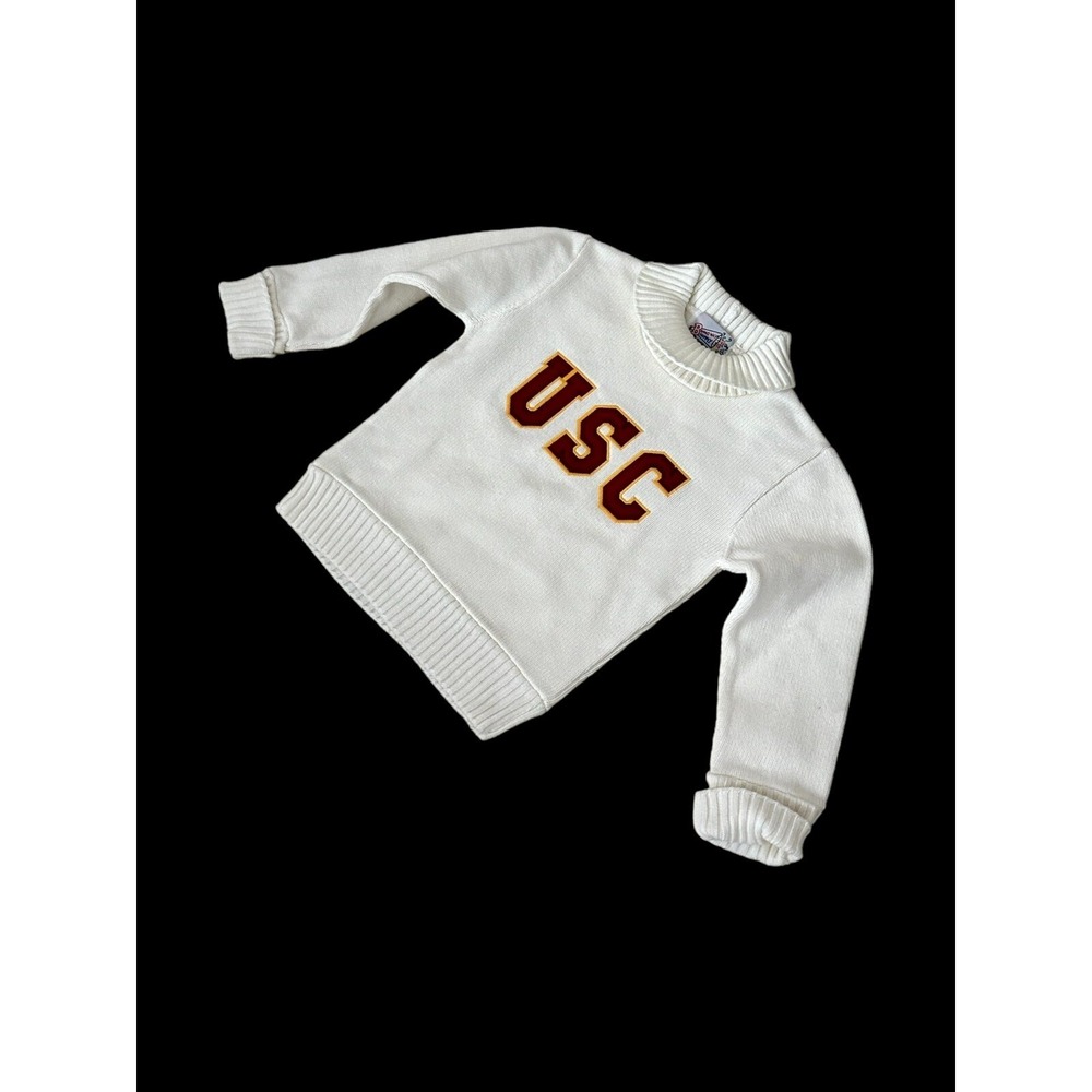 Women's Vintage 60's USC Turtleneck Sweater Acrylic Cream Sz XXS Youth 4T